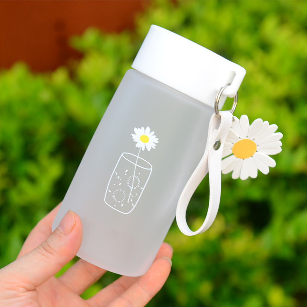 550ML Frosted White Daisy Water Bottle with Lanyard