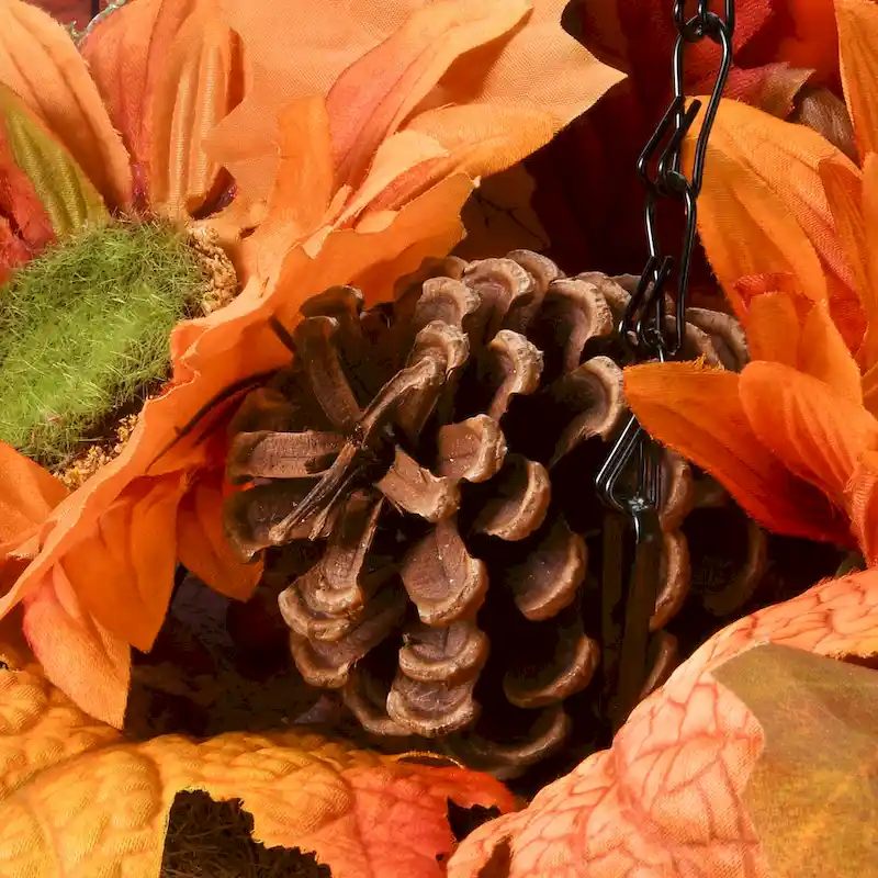 National Tree Company Hanging Basket with Maple Leaves, 3 Sunflowers, 3 Cones, 3 Berries & 1 Pumpkin, 18 inches - 18 in