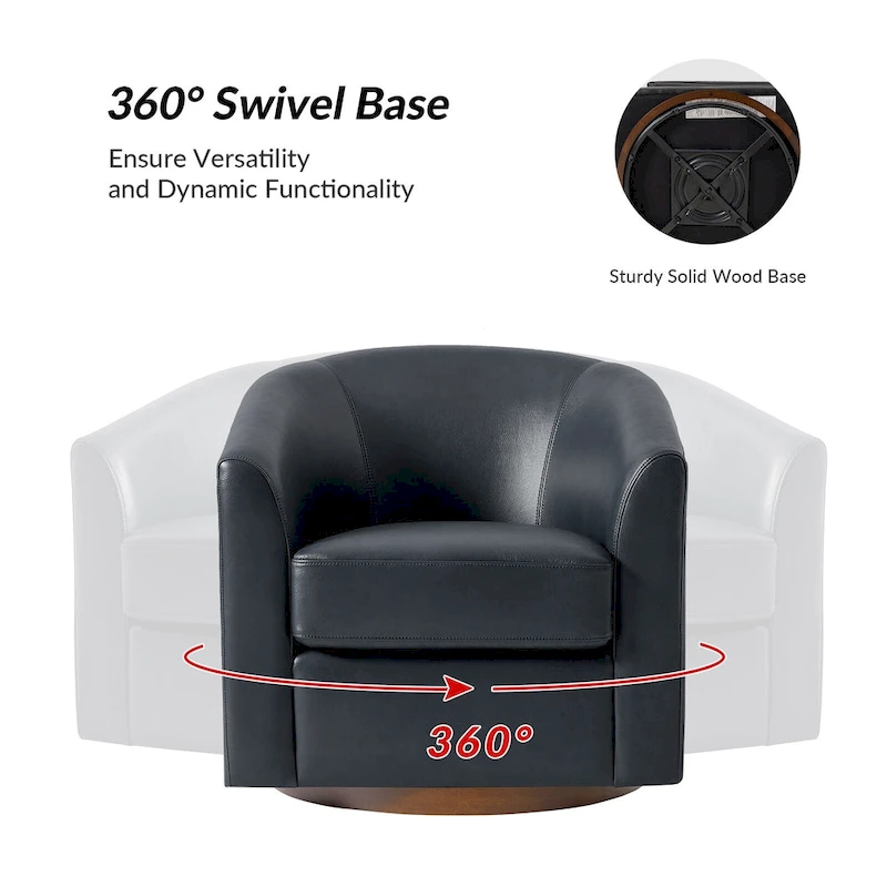 Althea Modern Genuine Leather Swivel Barrel Chair with Solid Wood Base Set of 2 By HULALA HOME