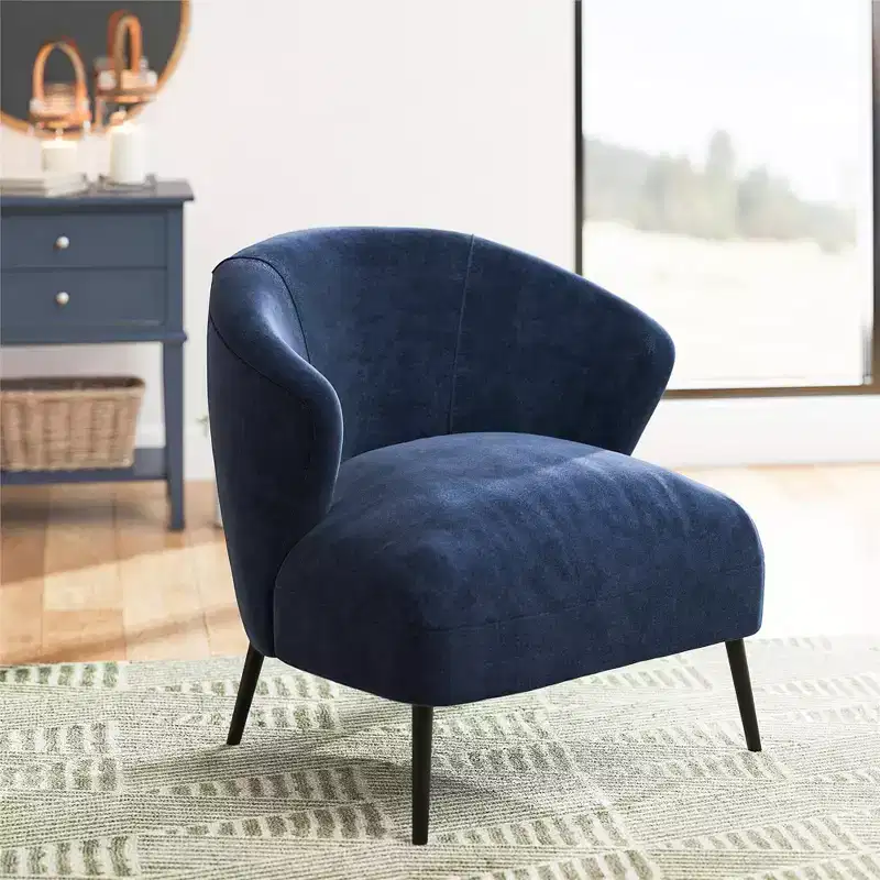 Navy / Tan Upholstered Barrel Accent Chair, Mid-Century Style, Seats 1