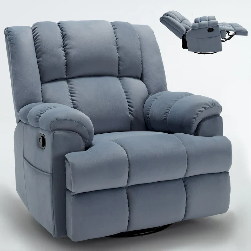 Lazy Boy Swivel Rocker Fabric Recliner Chair, Overstuffed Large Manual Recliner Glider with Pillow Top Arms and Cushion Back
