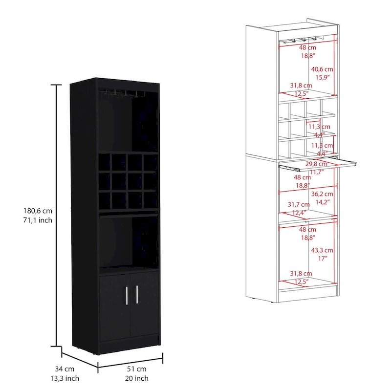 71Tall Bar Cabinet 5-Tier Modern Bar Cabinet with Glass Holder Stemware Rack,Wine Cabinet,12 Bottle Cubbies,5 Shelves