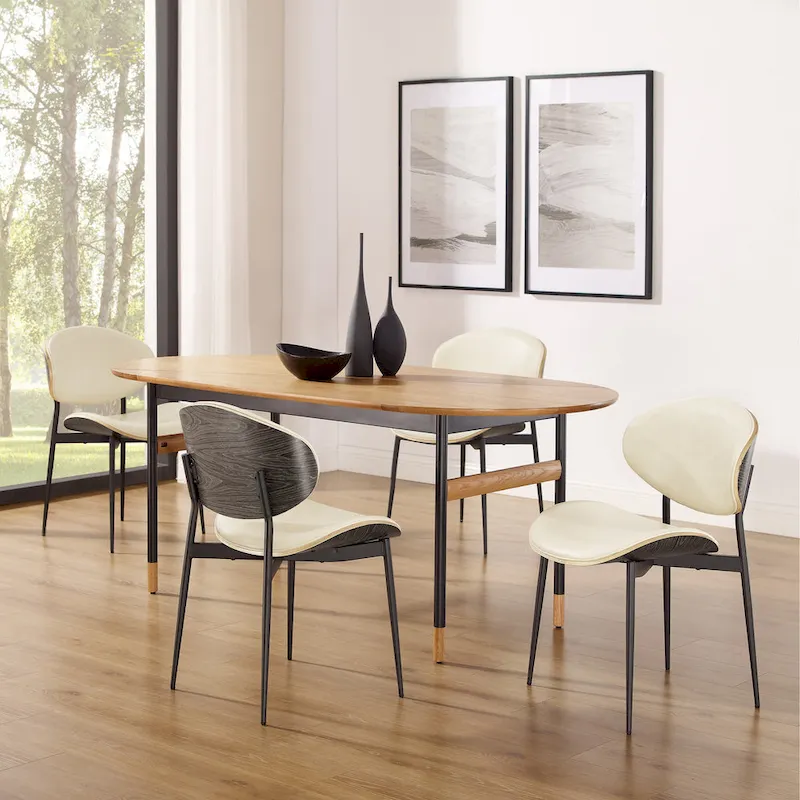 Set of 4 Mid-century Wood and Faux Leather Dining Chairs