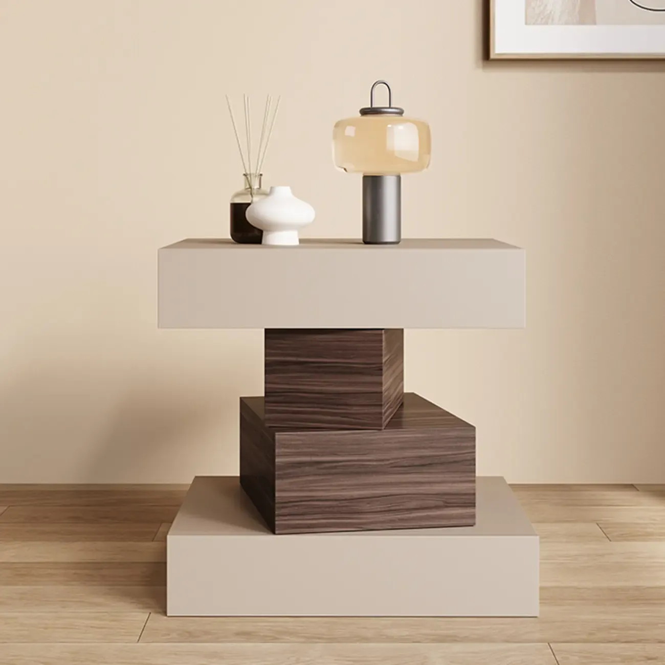 Narrow 4 Drawers Leather Top Walnut Nightstand
