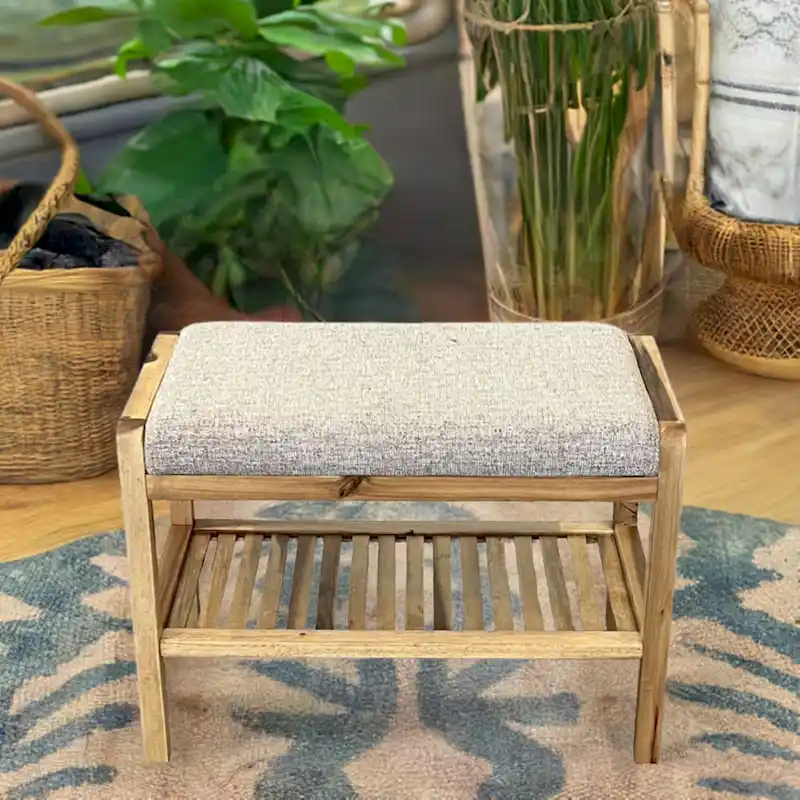 Solid Acacia Wood Padded Bench