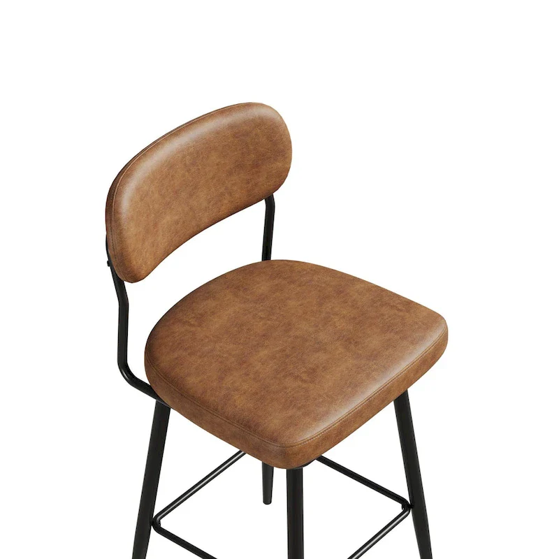 Leather Swivel Bar Stools with Iron Base - Set of 2