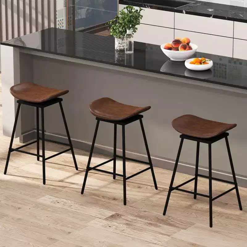 Costway Swivel Barstools Set of 2/4 Faux Leather Upholstered Backless Bar Height Chairs Black/Brown