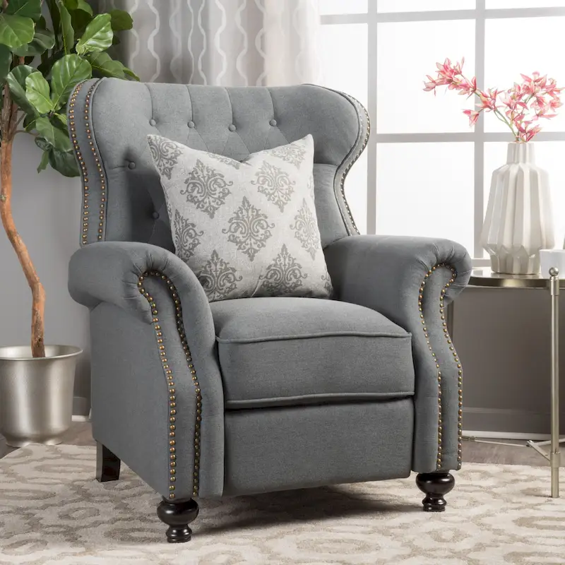 Walder Tufted Nailhead Fabric Recliner by Christopher Knight Home