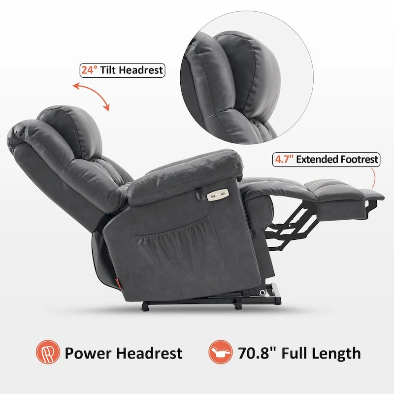 MCombo Power Lift Recliner Chair with Massage, Heat, Adjustable Headrest, Extended Footrest-(PU/Fabric)