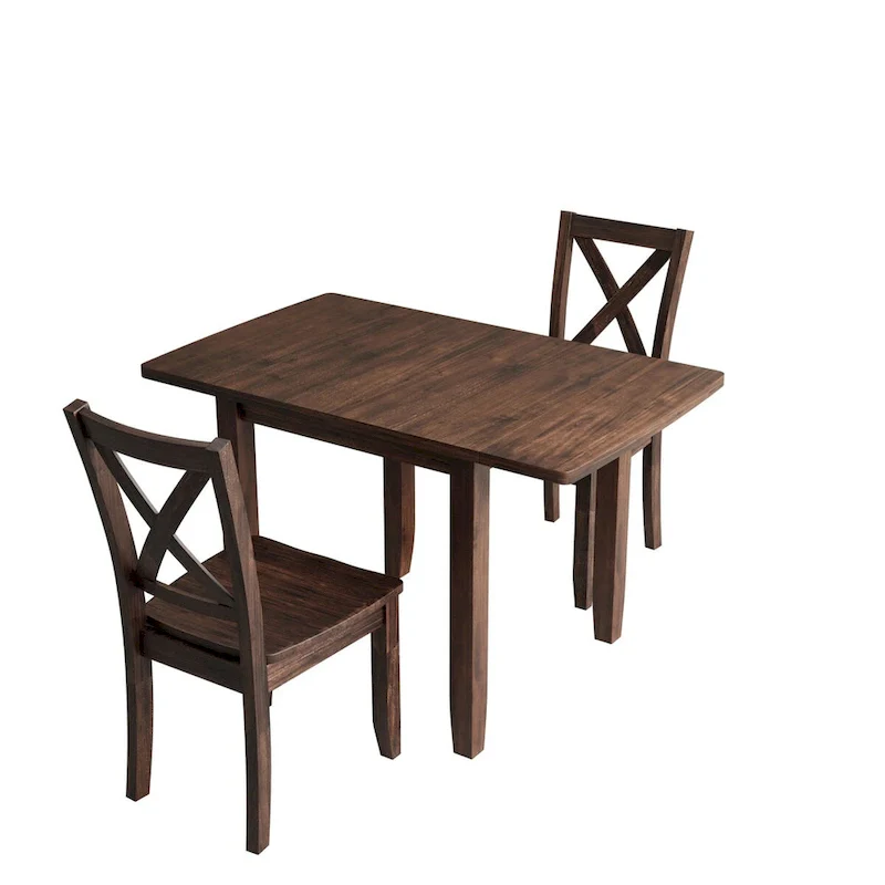 3-Piece Wood Drop Leaf Breakfast Nook Dining Table Set