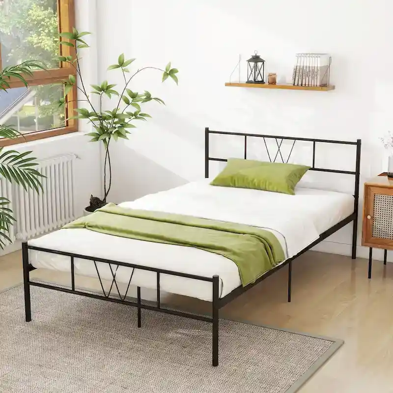 Twin Size Metal Platform Bed Frame with Headboard Footboard, Heavy Duty Steel Slat Support, Easy Assembly Mattress Foundation
