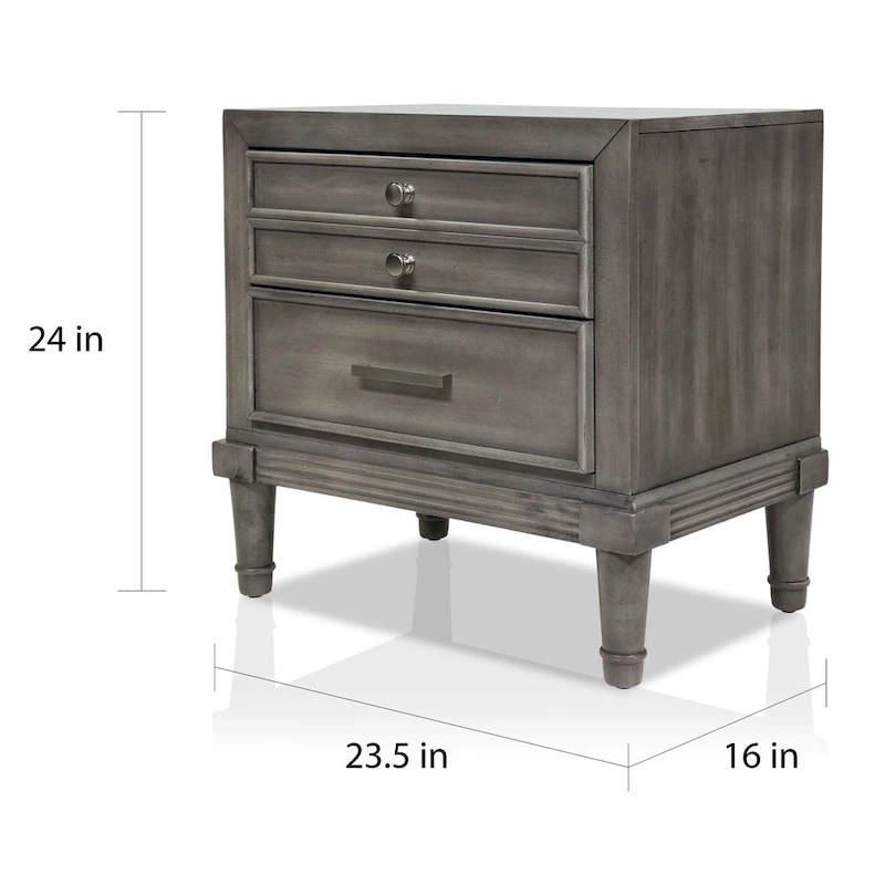 Hax Transitional Grey 2-Drawer Solid Wood Nightstand by Furniture of America