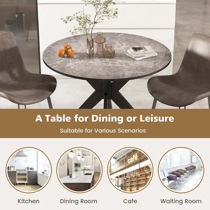 Costway Round Dining Table 36  Faux Marble Tabletop Rubber Wood Legs - See Details