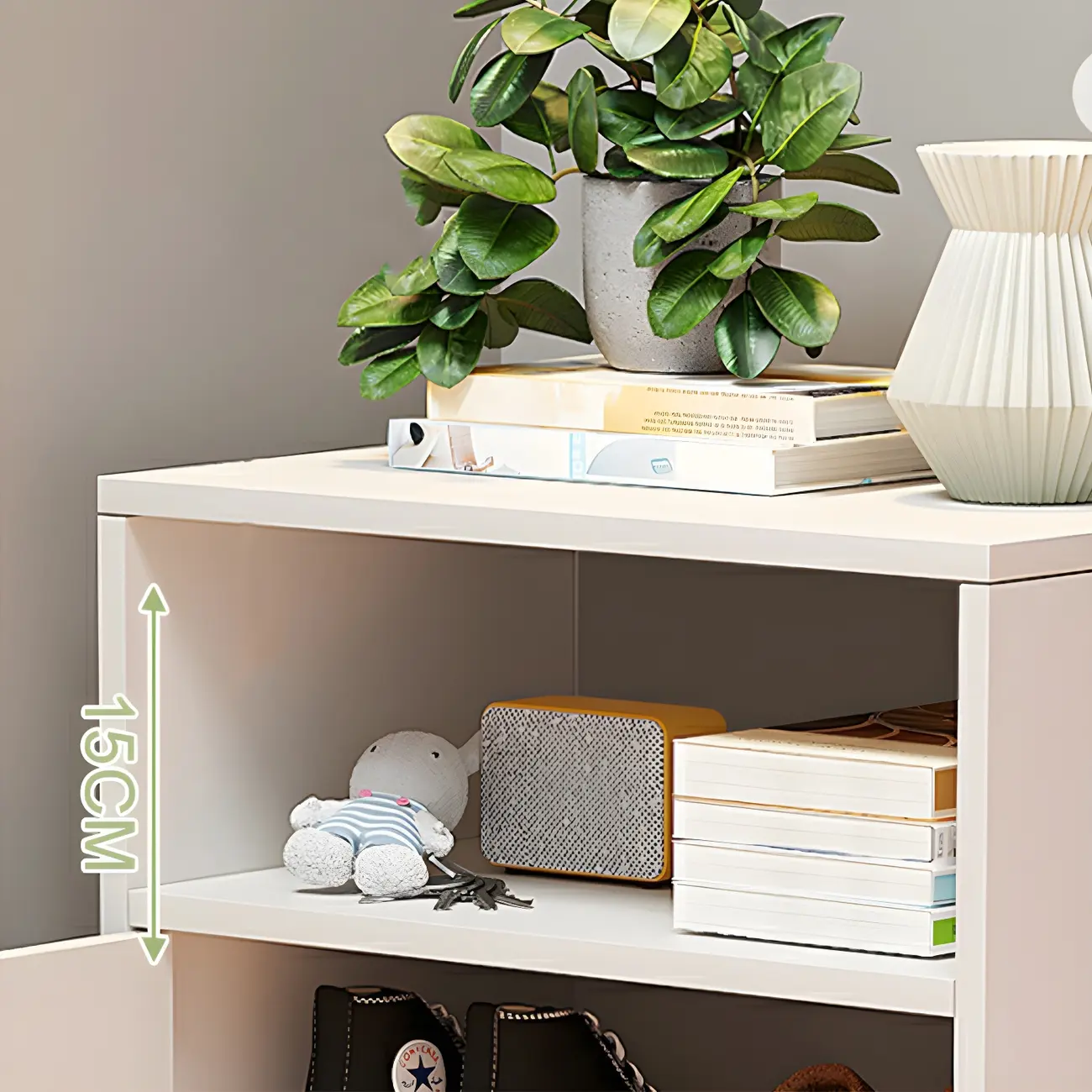 Modern White Tall Shoe Cabinet with Adjustable Shelves