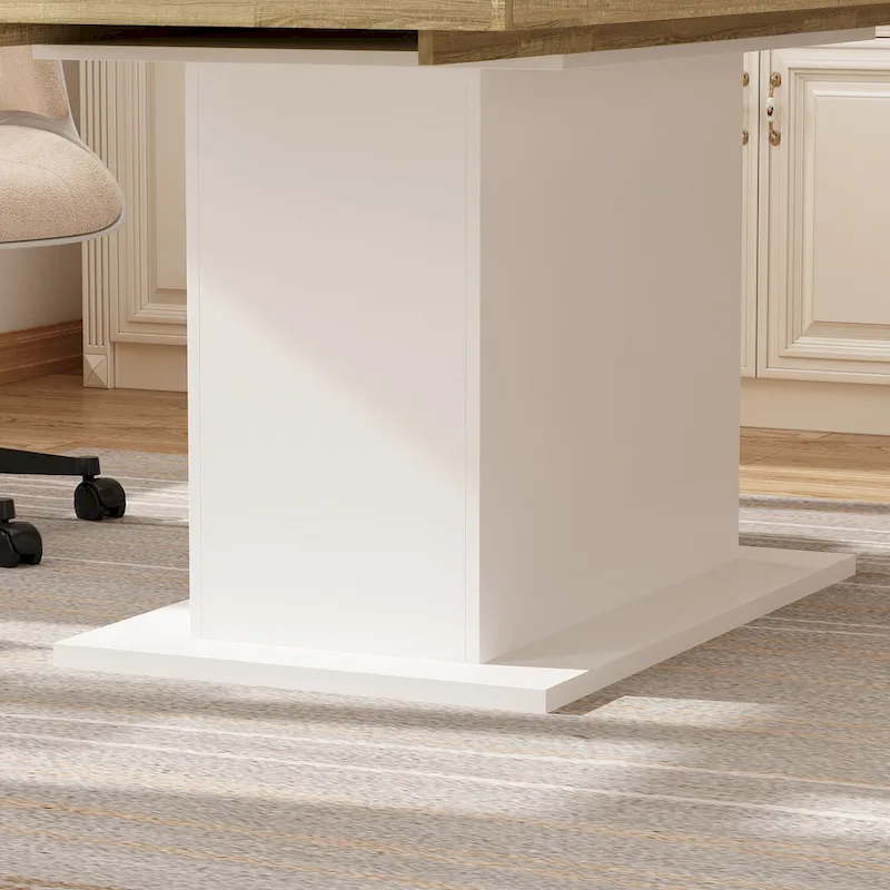 Extendable Dining Room Table Wood Finish Top Computer(Black/White)