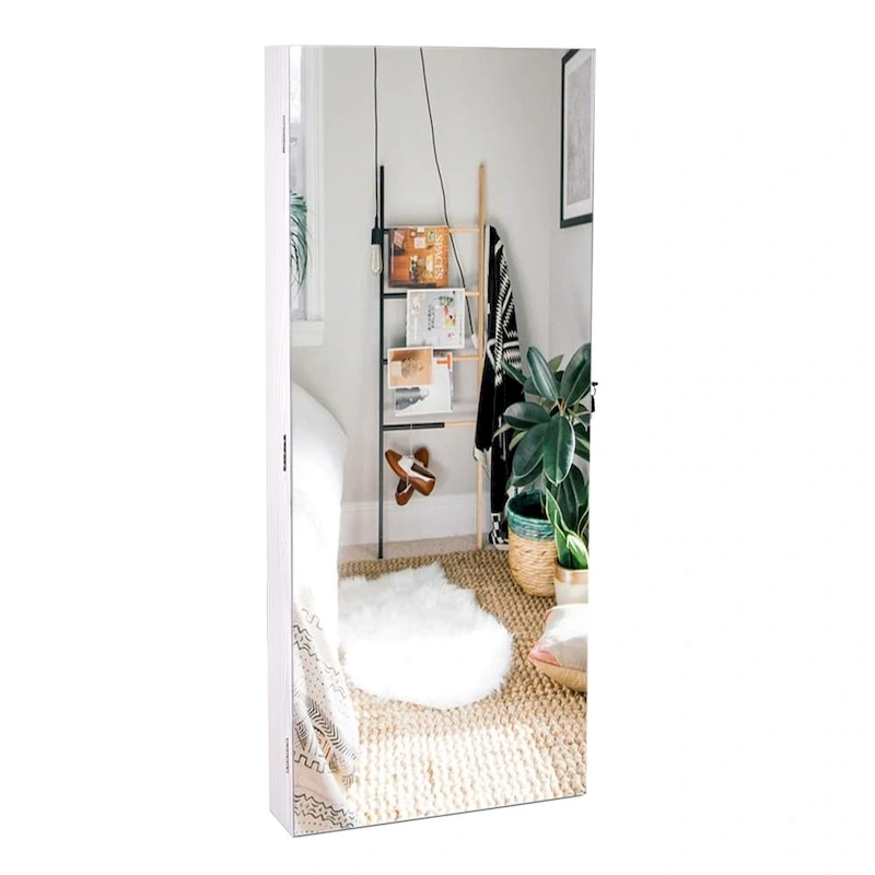 The Whole Surface PVC Film Wall Hanging Door With Lock Jewelry Cabinet Fitting Mirror Cabinet White