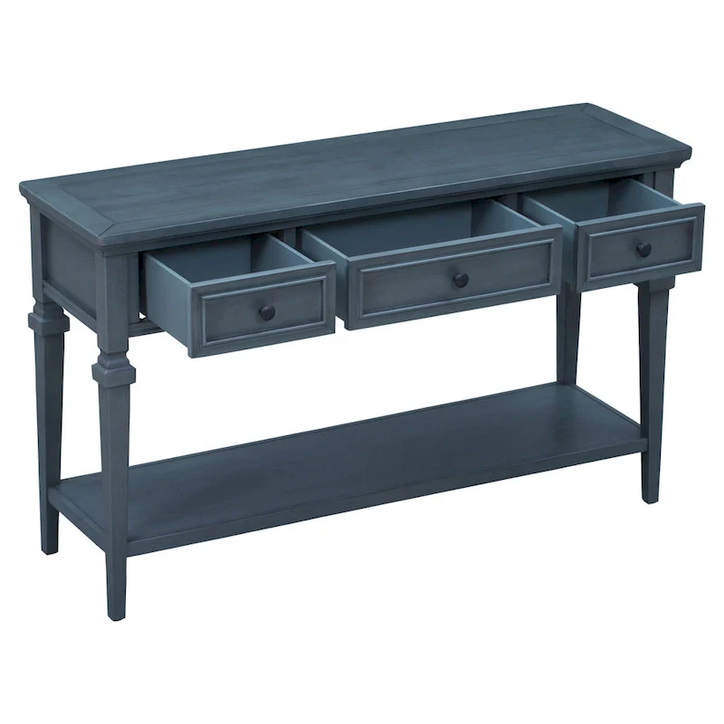 Classic Console Table with 3 Top Drawers and Open Style Bottom Shelf