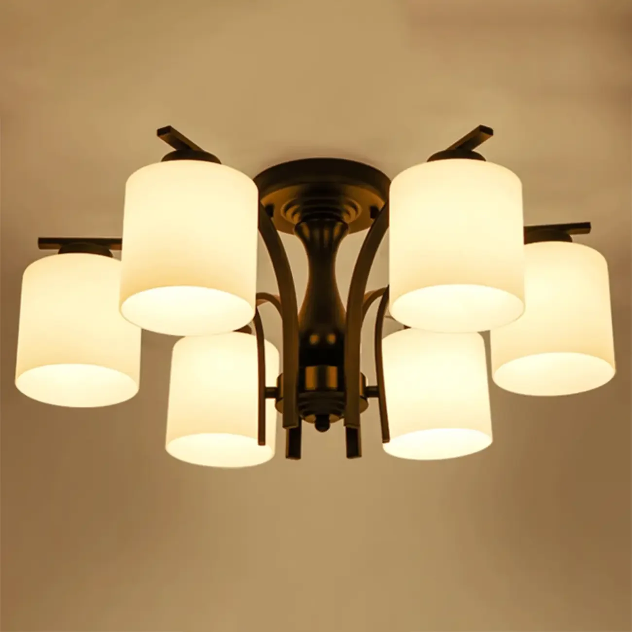 Traditional Black Cylinder Glass Semi-Flush Mount Ceiling Light