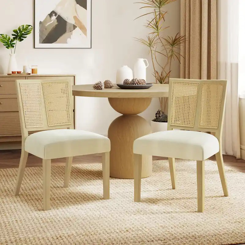 Christopher Knight Home - Oliver Mid-Century Rattan Back Upholstered Dining Chair Set of 2