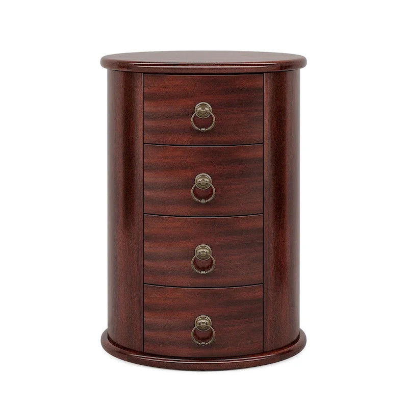No Assembly Round Solid Wood End Table, Small Side Table with Drawers