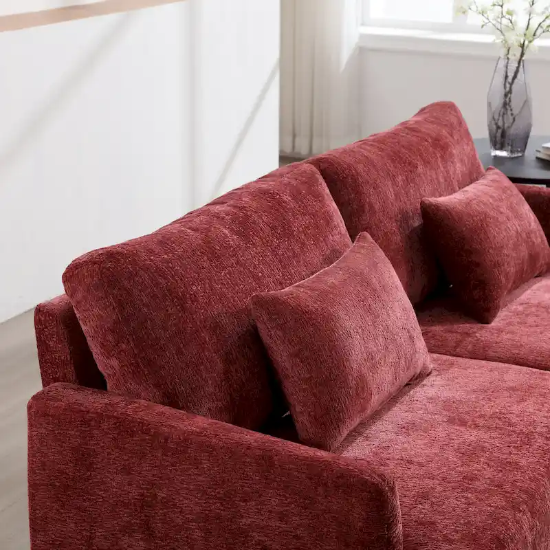 Red 68.9 Chenille 2-Seater Sofa with Detachable Cushions