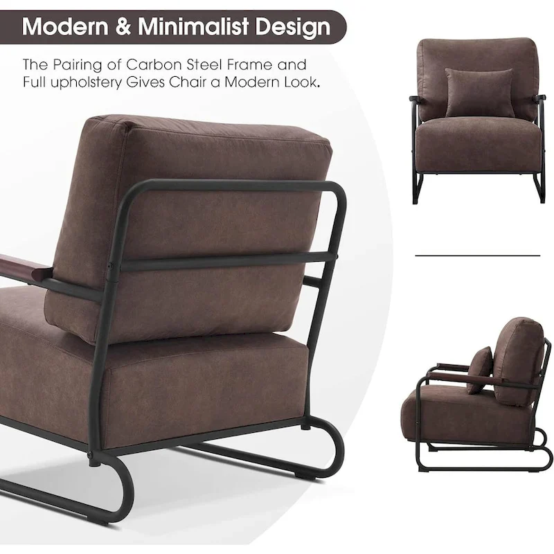 MCombo set of 2 Modern Accent Armchair with Steel Legs, Leathaire fabric HQ102