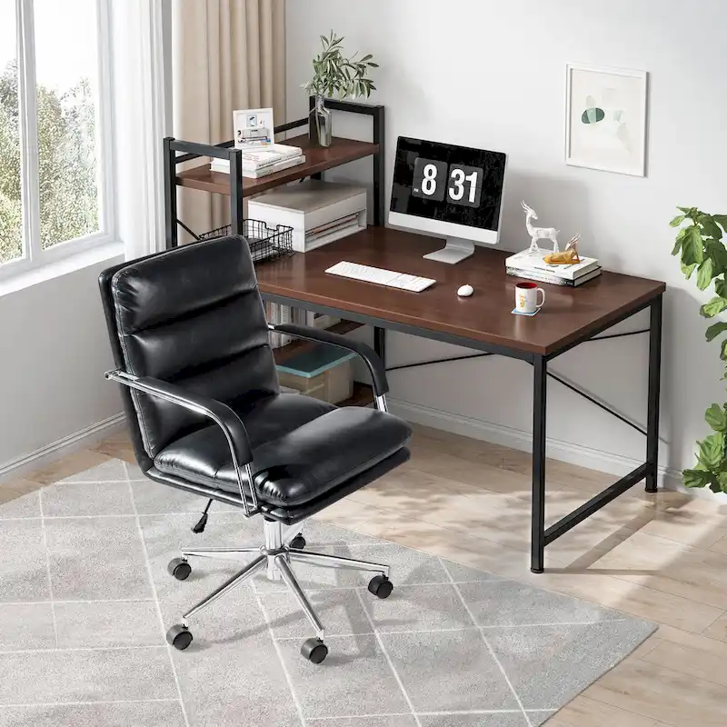 Glitzhome Leatherette Adjustable Swivel Desk Office Chair with Armrest Ergonomic Design