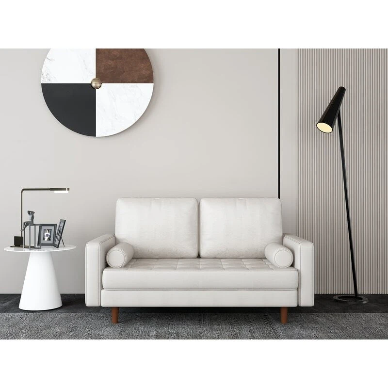 59 Mid-Century Square Arm Leather Loveseat