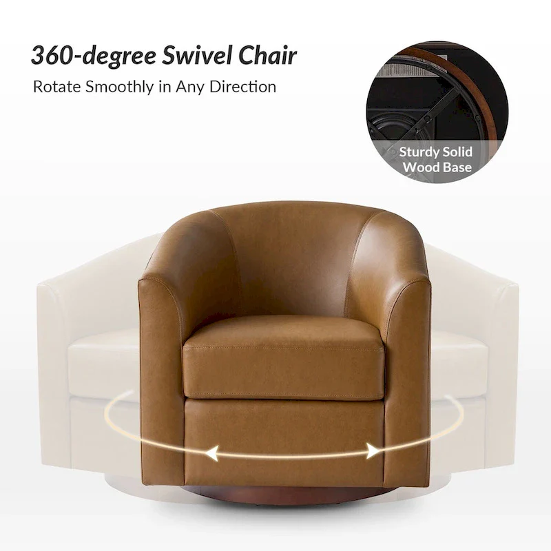 Haley Modern Swivel Barrel Faux Leather Chair with Solid Wood Base by HULALA HOME