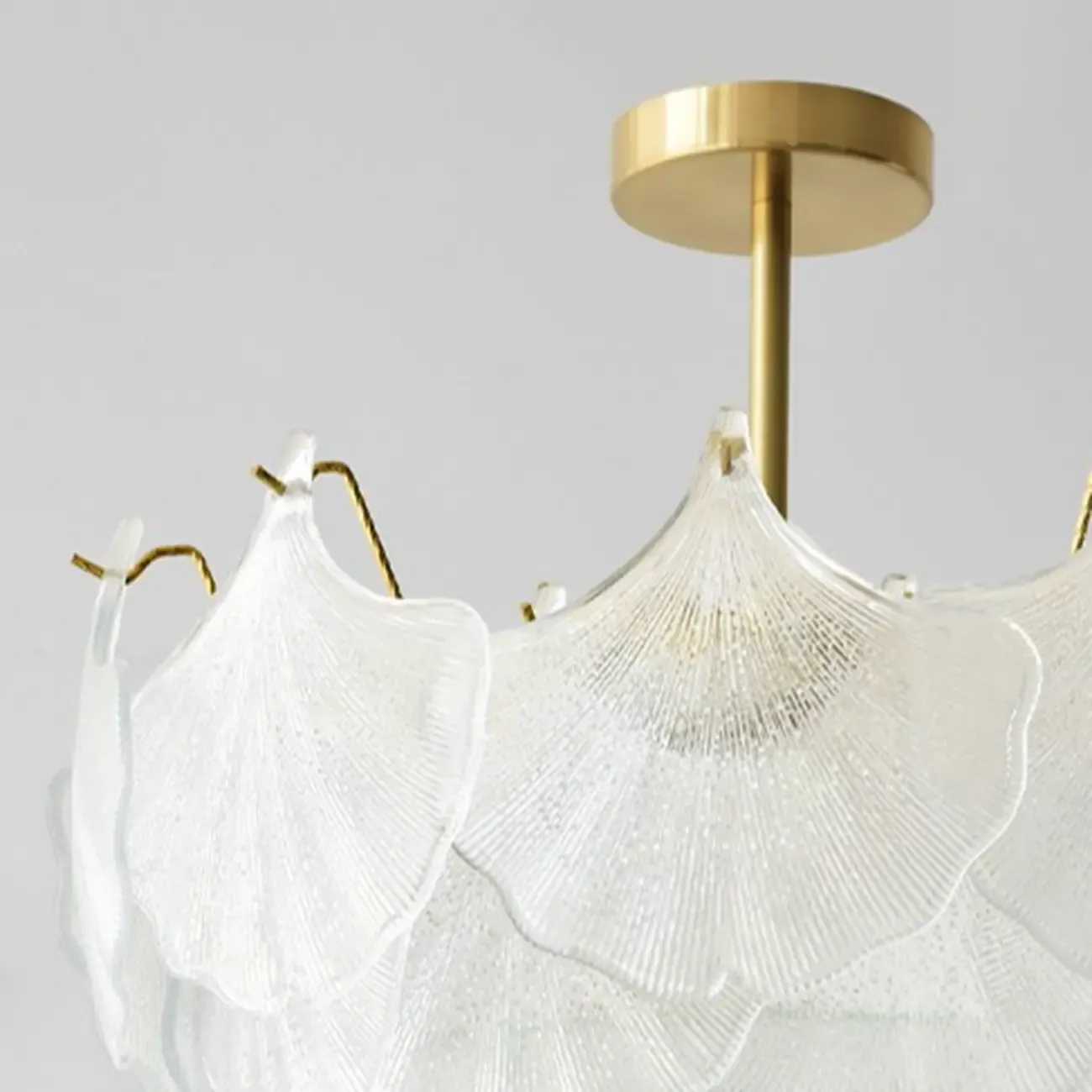 Elegant Gold Glass Leaf Semi Flush Mount Ceiling Light