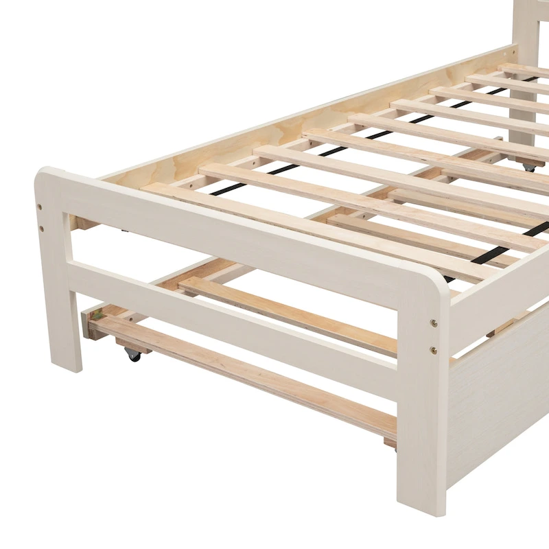 White Solid Wood Twin Bed with Trundle