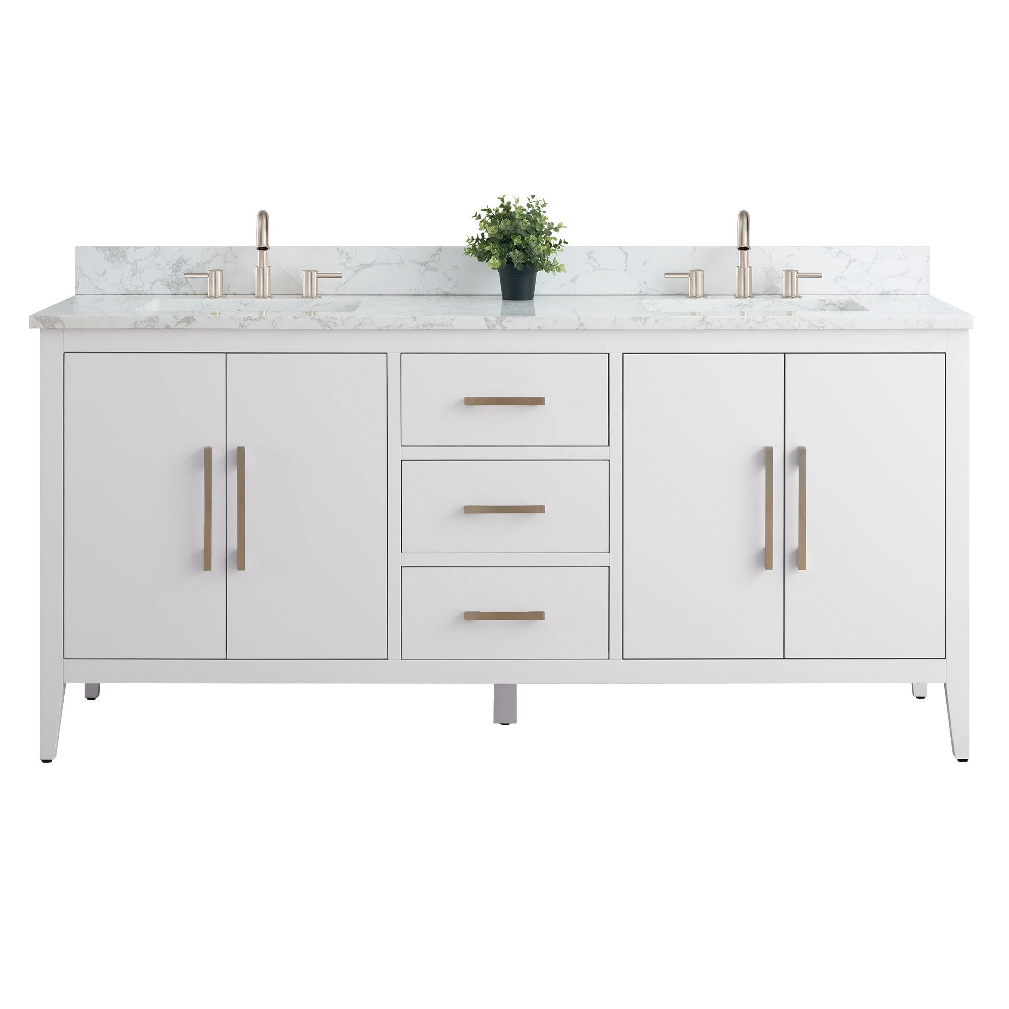 Vanity Art 72 Double Sink Bathroom Vanity Cabinet with Engineered Marble Top