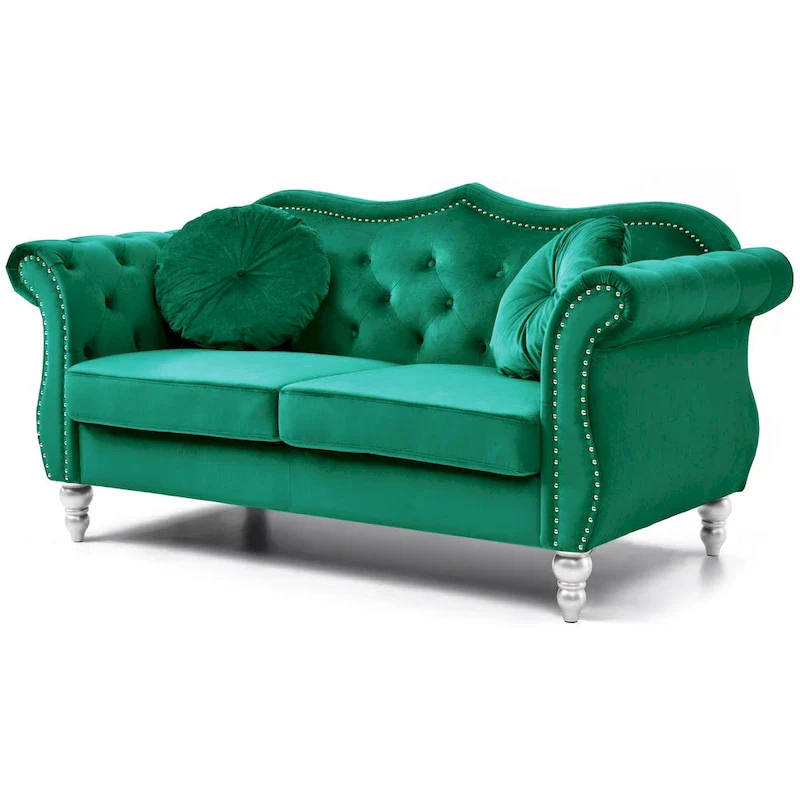 Hollywood 68 in. Velvet Chesterfield Loveseat with 2-Throw Pillow - 68L x 35W x 34H