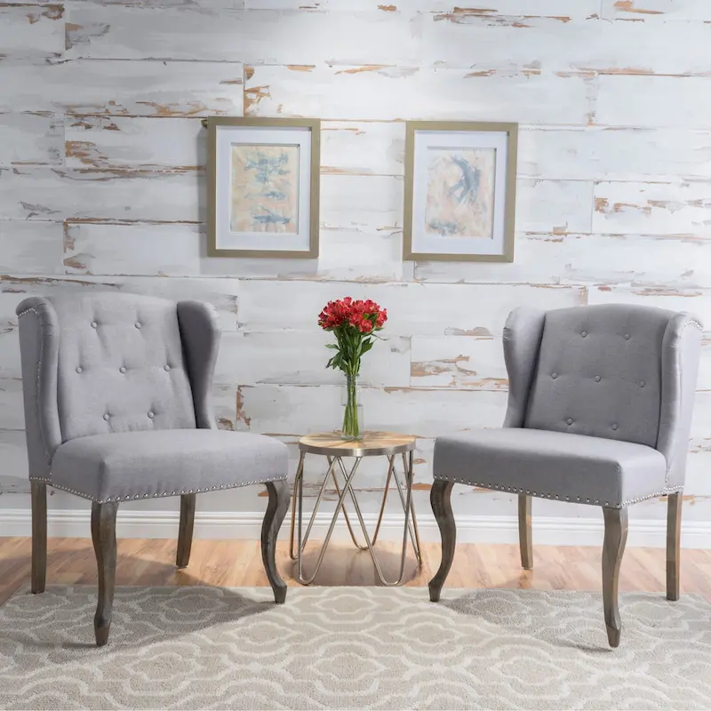 Niclas Wing Back Studded Fabric Accent Chairs (Set of 2) by Christopher Knight Home