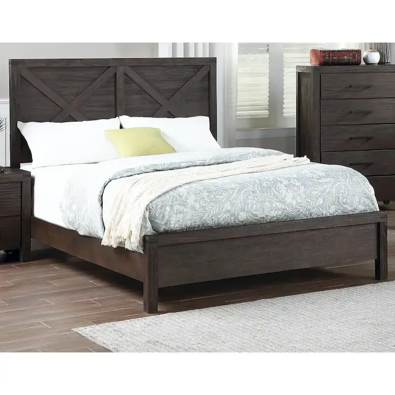 Rustic Contemporary Espresso 1pc Queen Size Bed Wooden X-Design HB Unique Look Bedroom Furniture