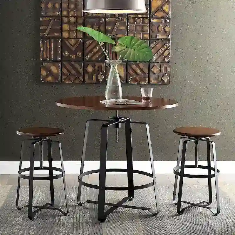 Nova Chestnut Wood Adjustable Stool with Black Metal Base