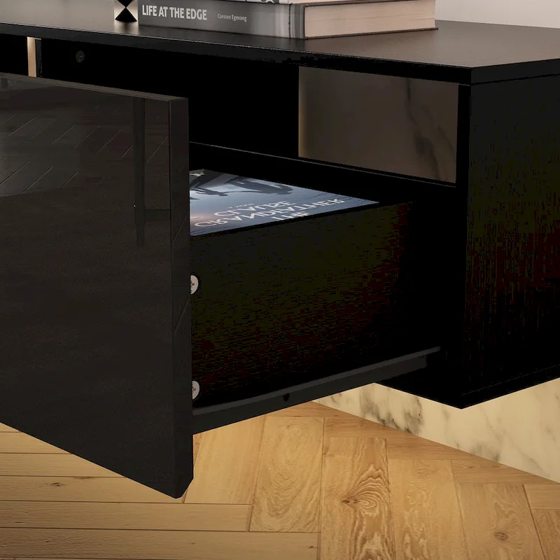 63 Floating Entertainment Center, Wall Mount LED TV Stand High Gloss