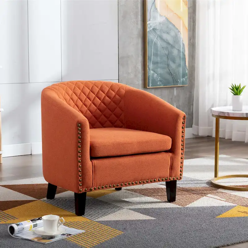 Accent Barrel Chair Living Room With Nailheads And Solid Wood Legs