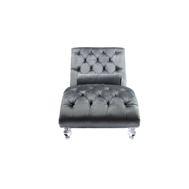 Button-Tufted Upholstered Velvet Recliner Chaise with Pillow and Acrylic Feet