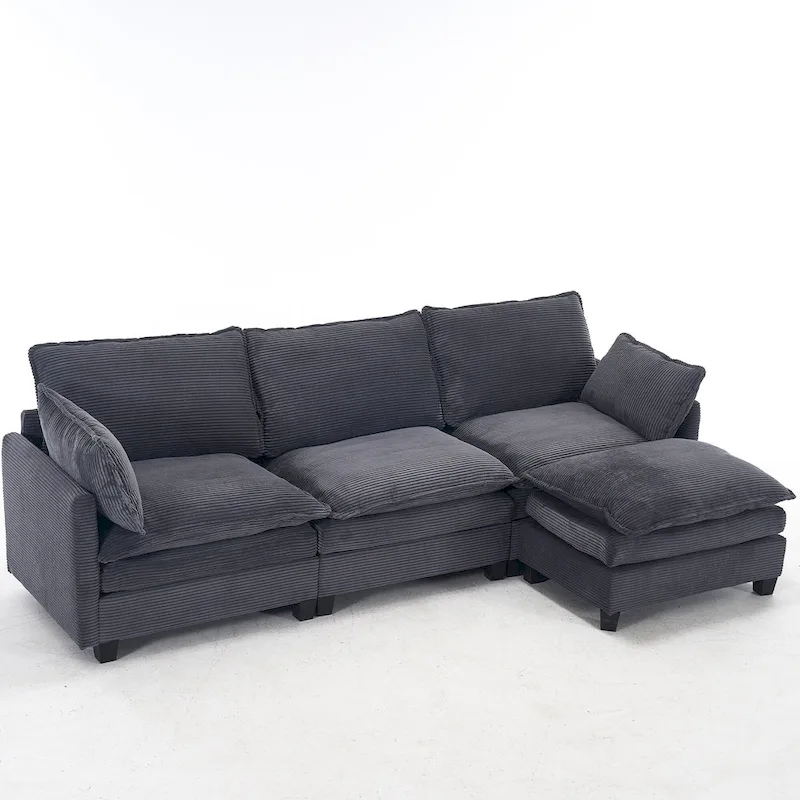102 Velvet U-Shaped Sectional Sofa with Ottoman & Lumbar Pillows