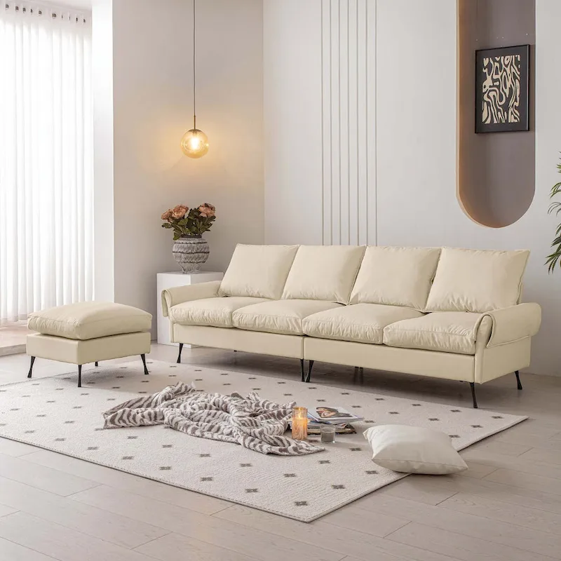 104.5Modern Technical leather L-Shaped Sofa with Ottoman