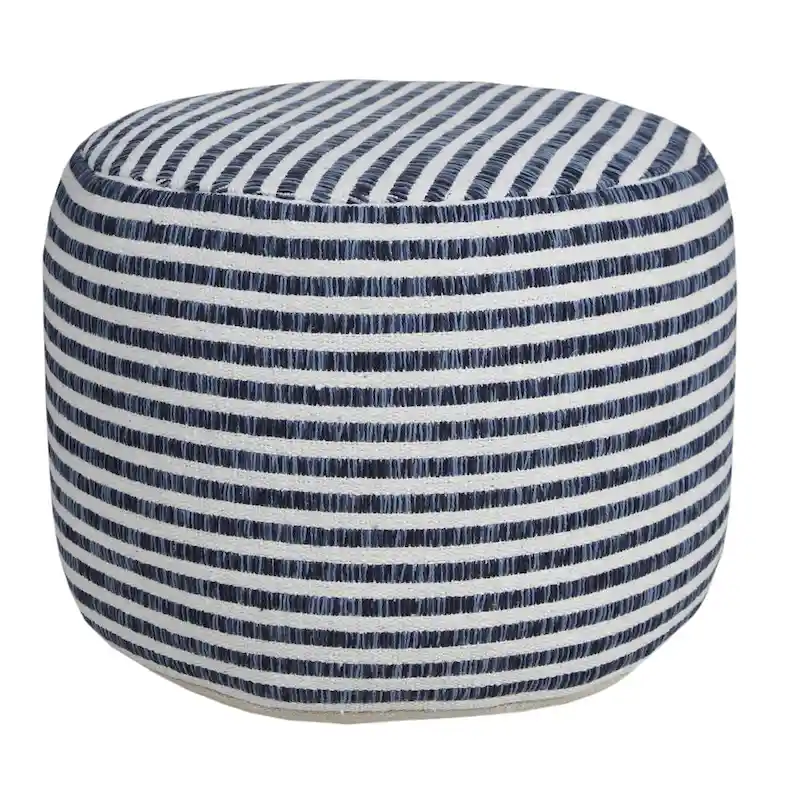 18 Blue and White Striped Round Pouf Ottoman