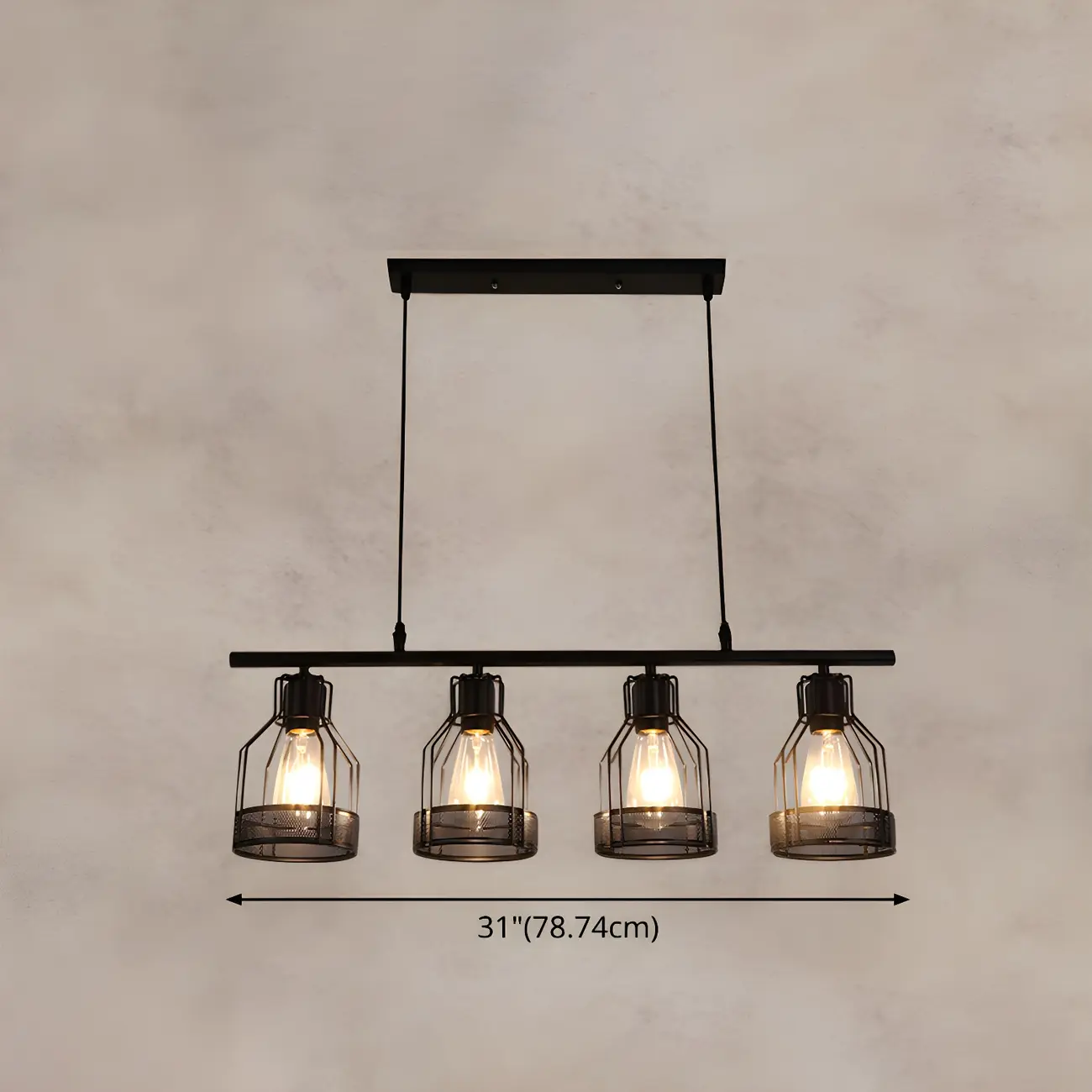 Industrial Black Metal Cage Large Island Pendant Light