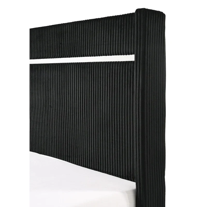 Pedro 6 Piece Black Velvel Upholstered Panel Bedroom Set