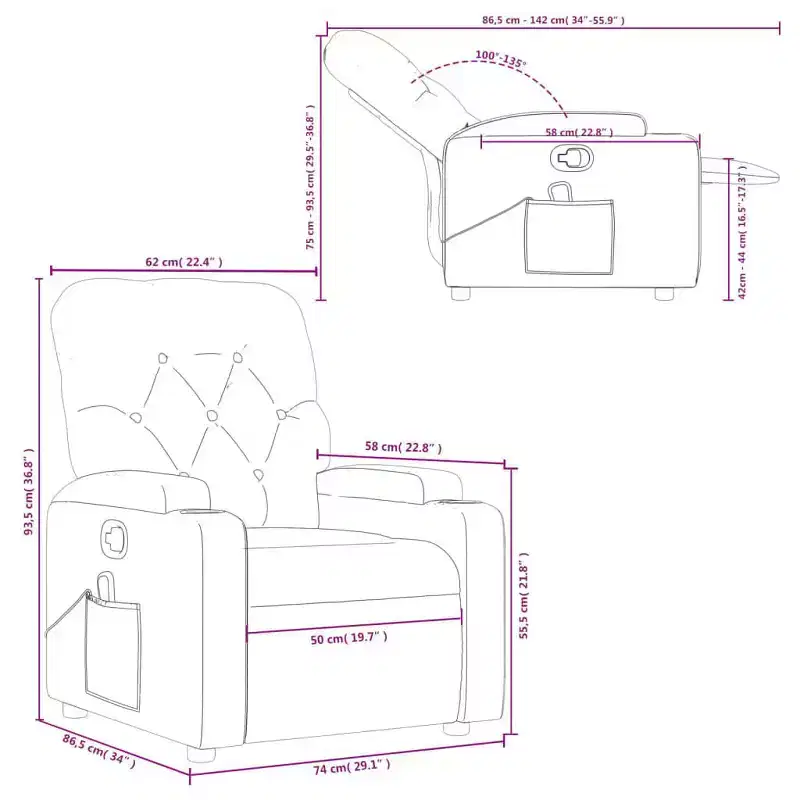 vidaXL Massage Recliner Chair Cream Faux Leather