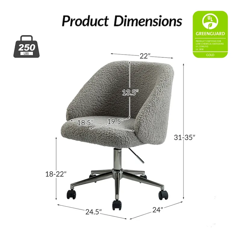 Joah Modern Boucle 360 Swivel Height Adjustable Swivel Office Chair with Rolling Wheels by HULALA HOME - N/A
