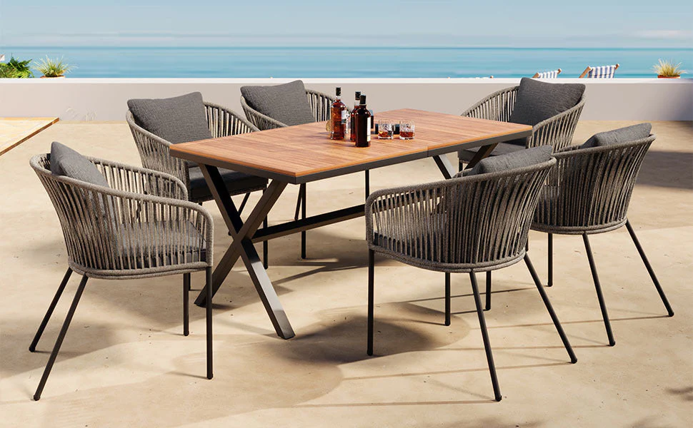 Walker Edison | Rope Modern Design 7 Piece Patio Dining Set