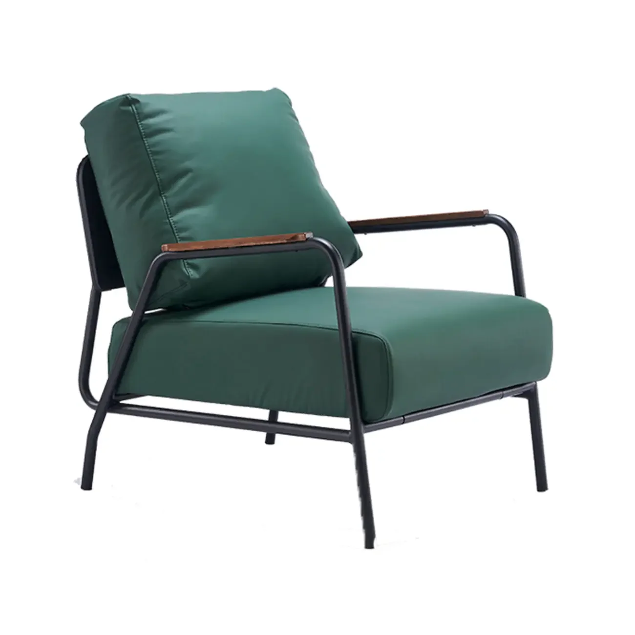 Modern Leather Accent Chair with Pillow and Metal Arms