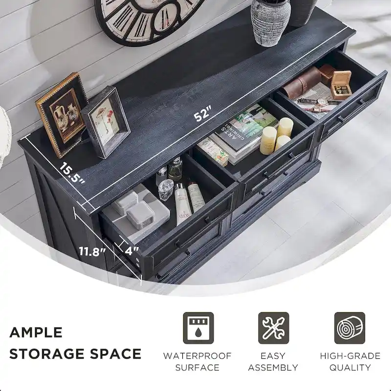 9-Drawer Dresser, Farmhouse, Blue/Grey/Brown/Off White/Black, Engineered Wood