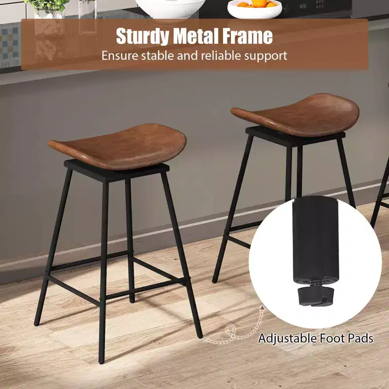 Costway Swivel Barstools Set of 2/4 Faux Leather Upholstered Backless Bar Height Chairs Black/Brown